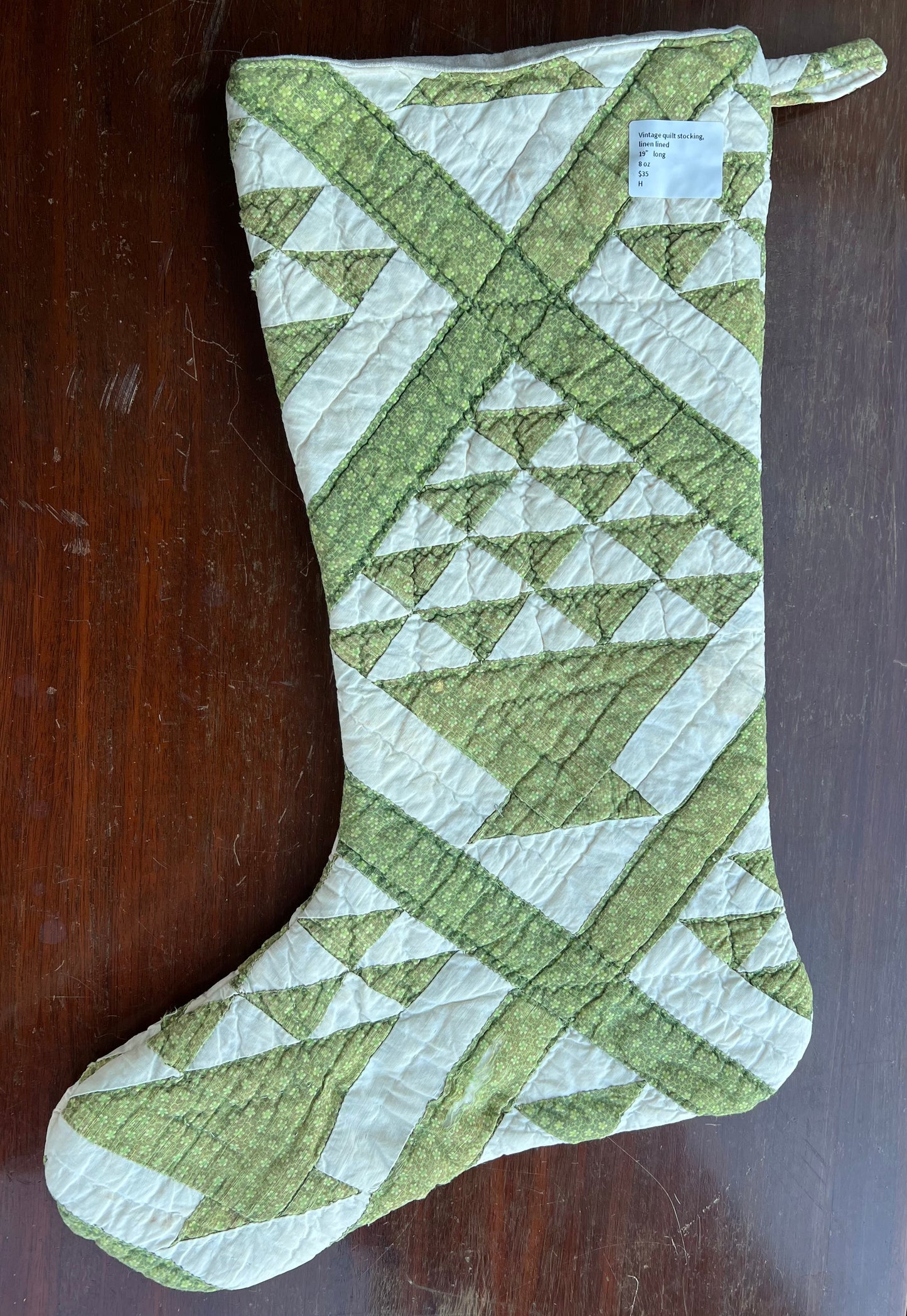 Vintage Quilt Stocking, in red and green