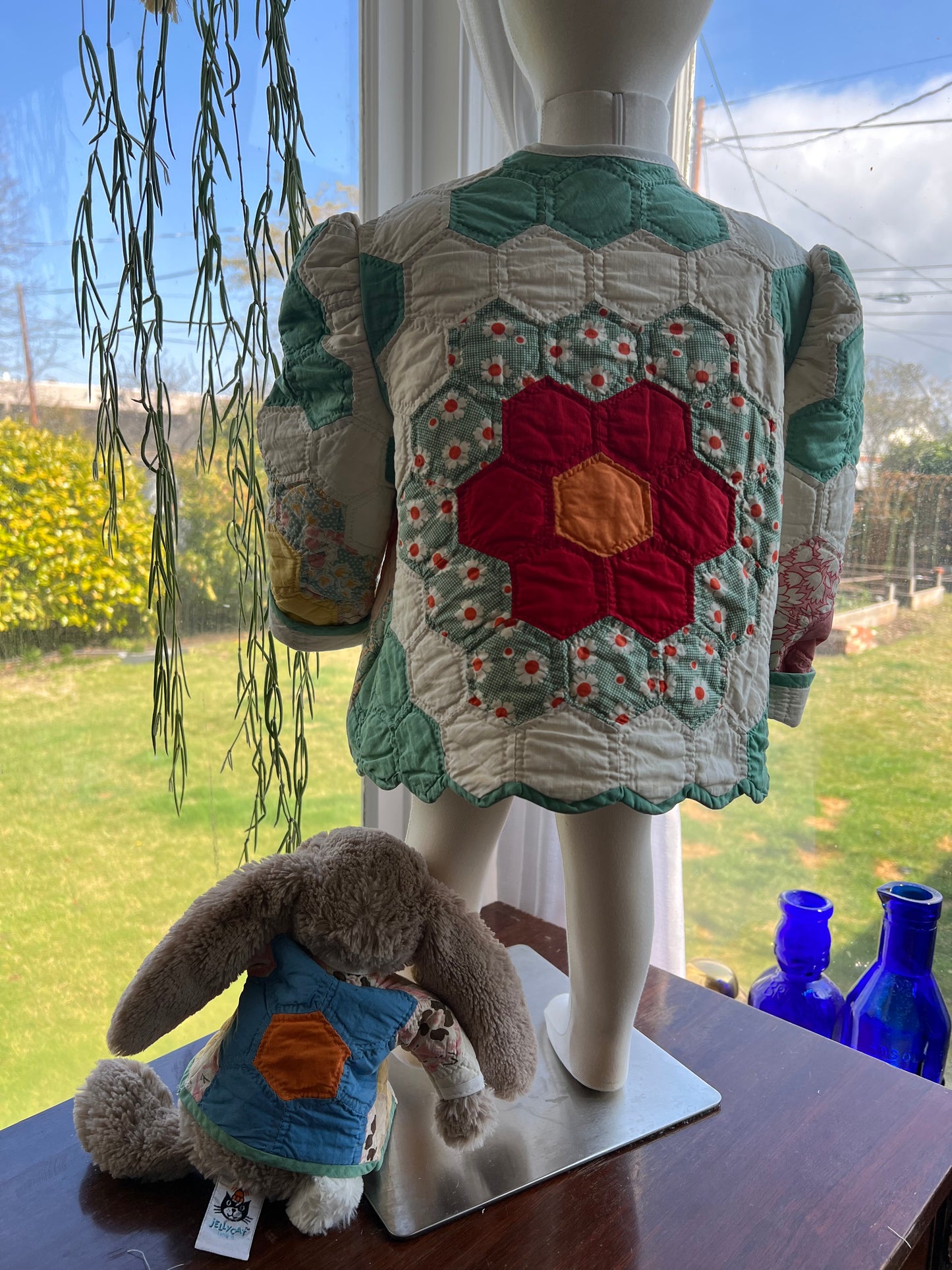 Grandmother’s flower garden girls swing jacket 2-4 & matching Jellycat bunny