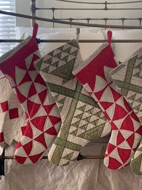 Vintage Quilt Stocking, in red and green